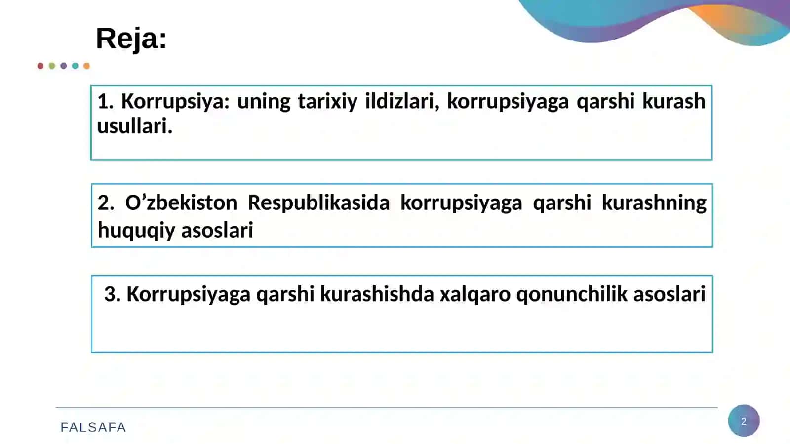 O'ZBEKISTONNING KORRUPSIYAGA QARSHI KURASH SIYOSATI 2