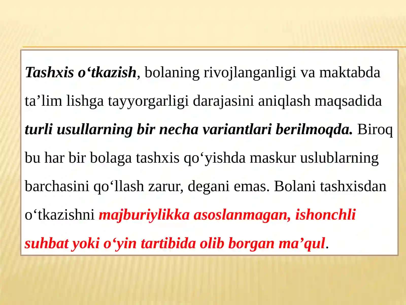 BOLALARNING MAKTABDA TA’LIM OLISHGA TAYYORLIGINI TASHXISLASH USULLARI 2