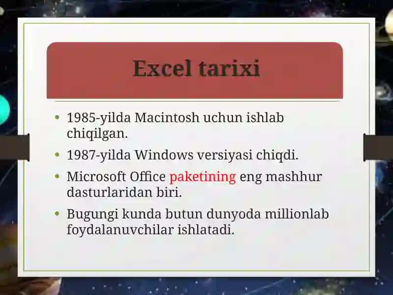 Microsoft Excel haqida umumiy ma'lumot 2