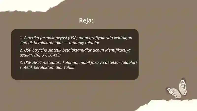 Amerika farmakopeyasi tarkibiga kirgan Sintetik betalaktamidlar tahlili 2