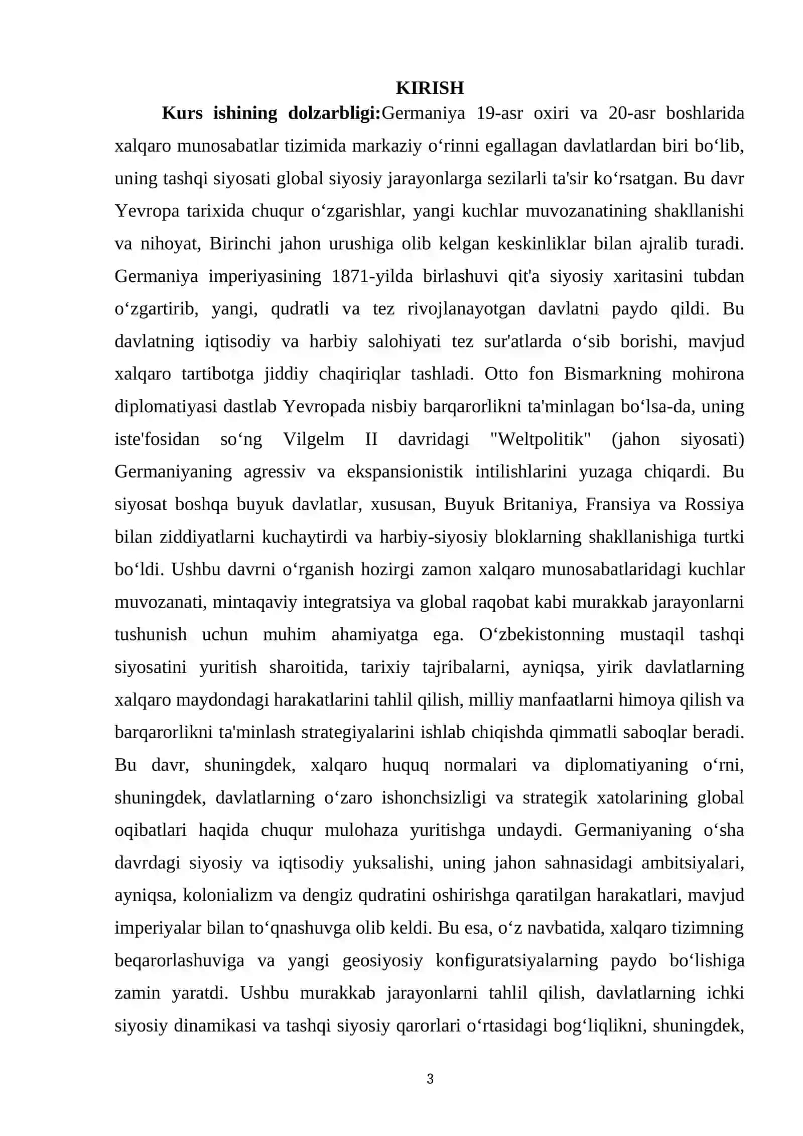 GERMANIYANING BIRLASHISHI VA BISMARK DAVRIDAGI TASHQI SIYOSATI: YEVROPA KUCHLAR MUVOZANATINING O'ZGARISHI 2