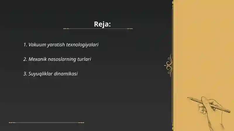 Past vakum olish mexanikasi va siyalik nasoslar 2