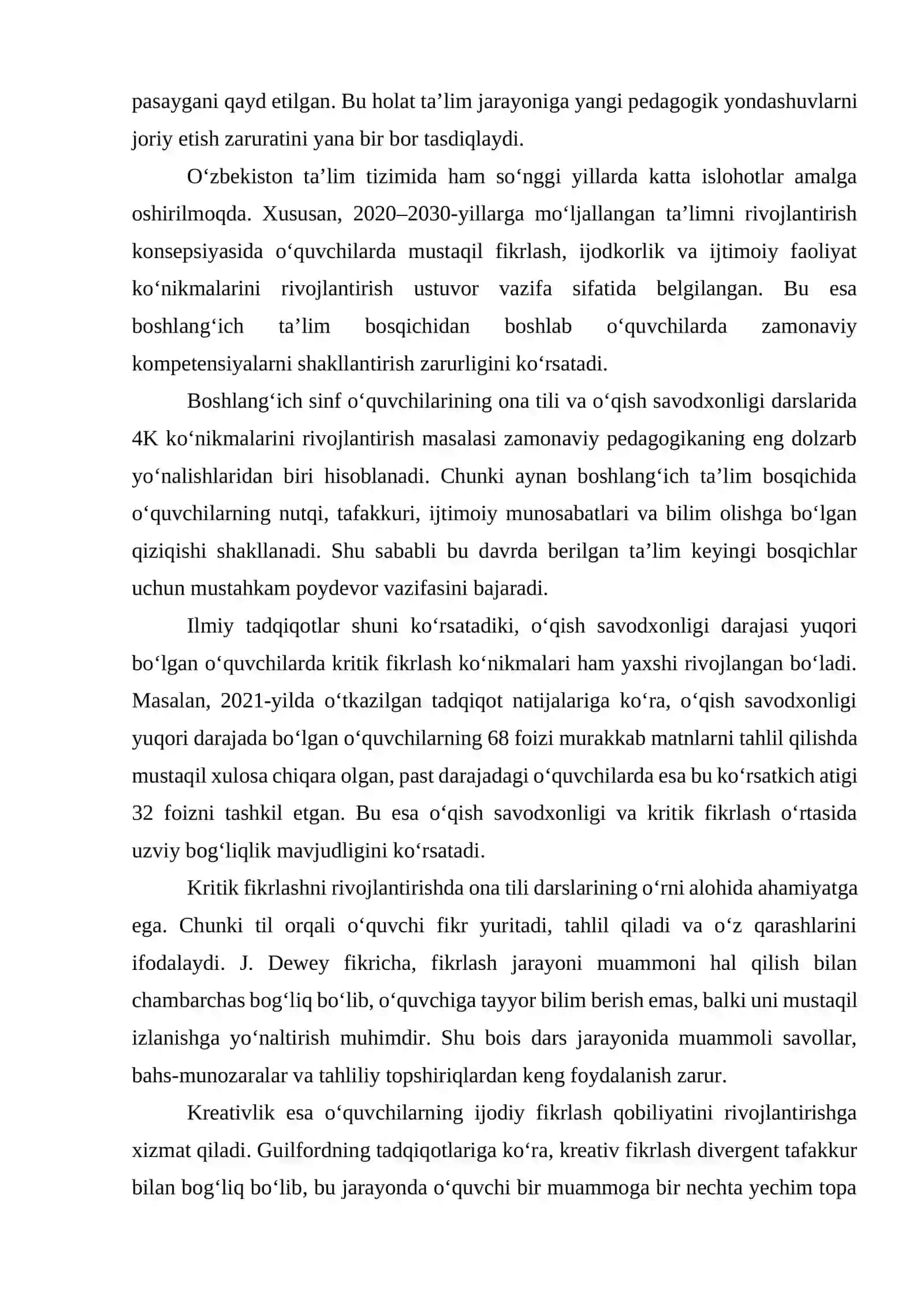 BOSHLANGʻICH SINF OʻQUVCHILARINING ONA TILI VA OʻQISH SAVODXONLIGI DARSLARIDA 4K KOʻNIKMALARINI RIVOJLANTIRISH METODIKASI 2