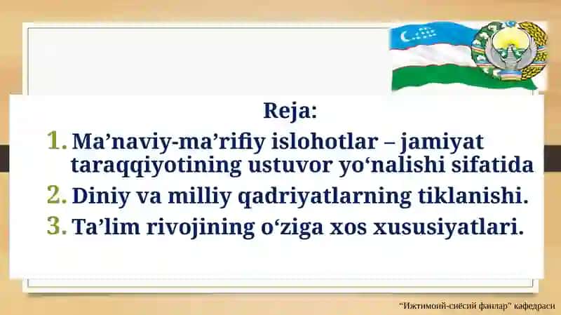 Mustaqillik yillarida O‘zbekistondagi madaniy va ma’naviy taraqqiyot. Ta’lim sohasida amalga oshirilgan islohotlar 2