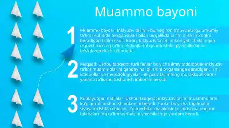Turli Yo'Nalishdagi Ilmiy Tadqiqotlarda Inklyuzif Ta'Lim Muammolarini Õrganishi 2