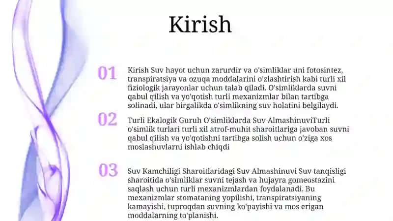Turli Ekalogik Guruh Ósimliklarda Suv Almashinuvi 2