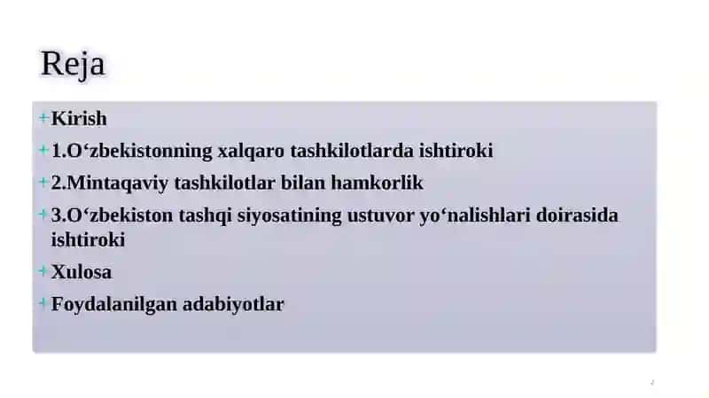 O‘zbekiston Respublikasining xalqaro va mintaqaviy tashkilotlarda ishtiroki 2