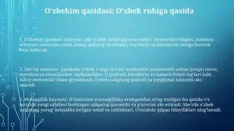 O'Zbegim Qasidasida Qanday Mavzu Va G'Oya Tarannum Etilgan 2