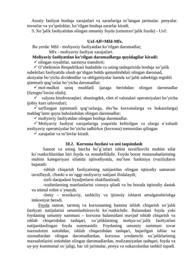 KORXONA FAOLIYATINING MOLIYAVIY NATIJALARI 2