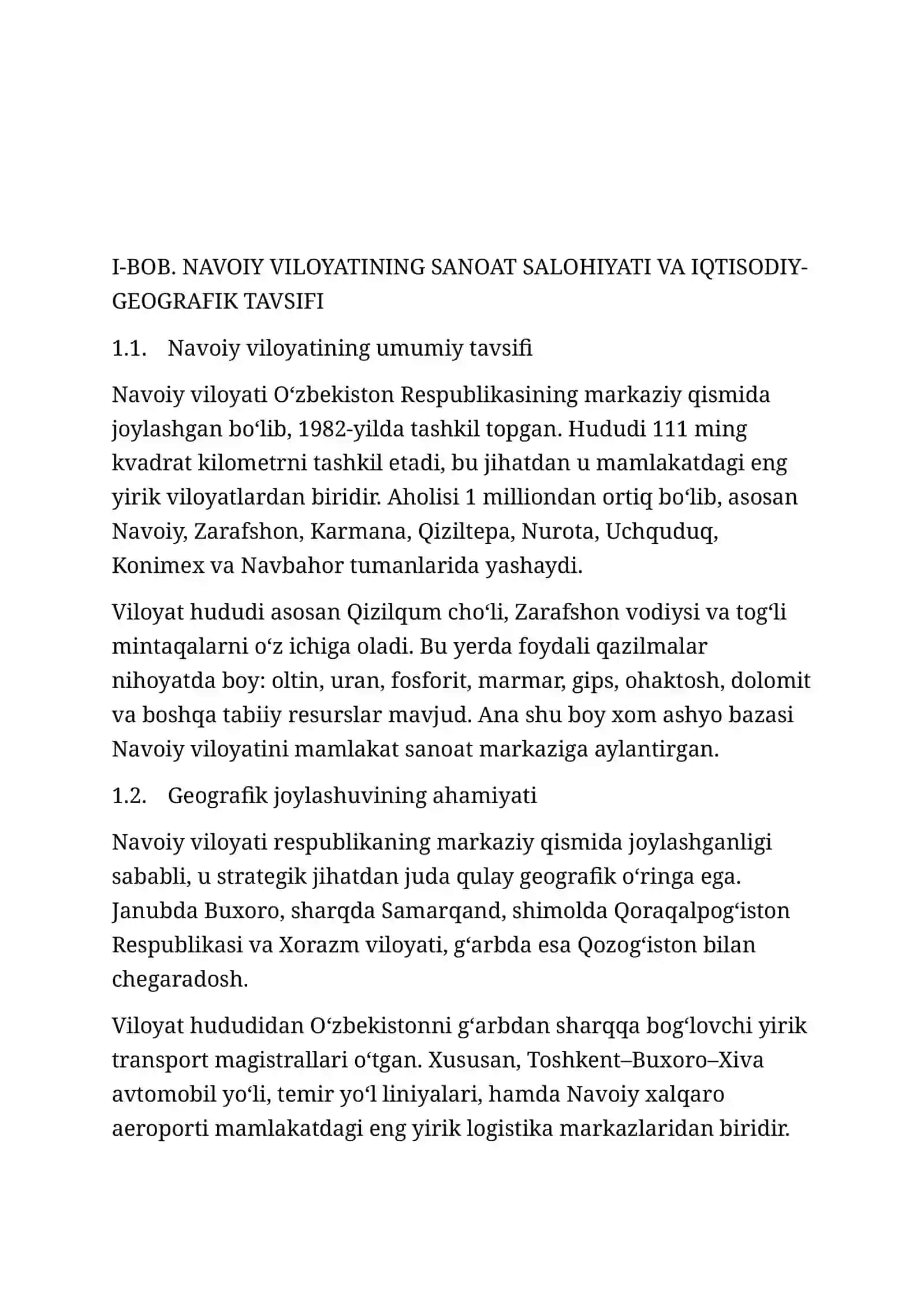 NAVOIY VILOYATINING SANOAT SALOHIYATI VA IQTISODIY-GEOGRAFIK TAVSIFI 2