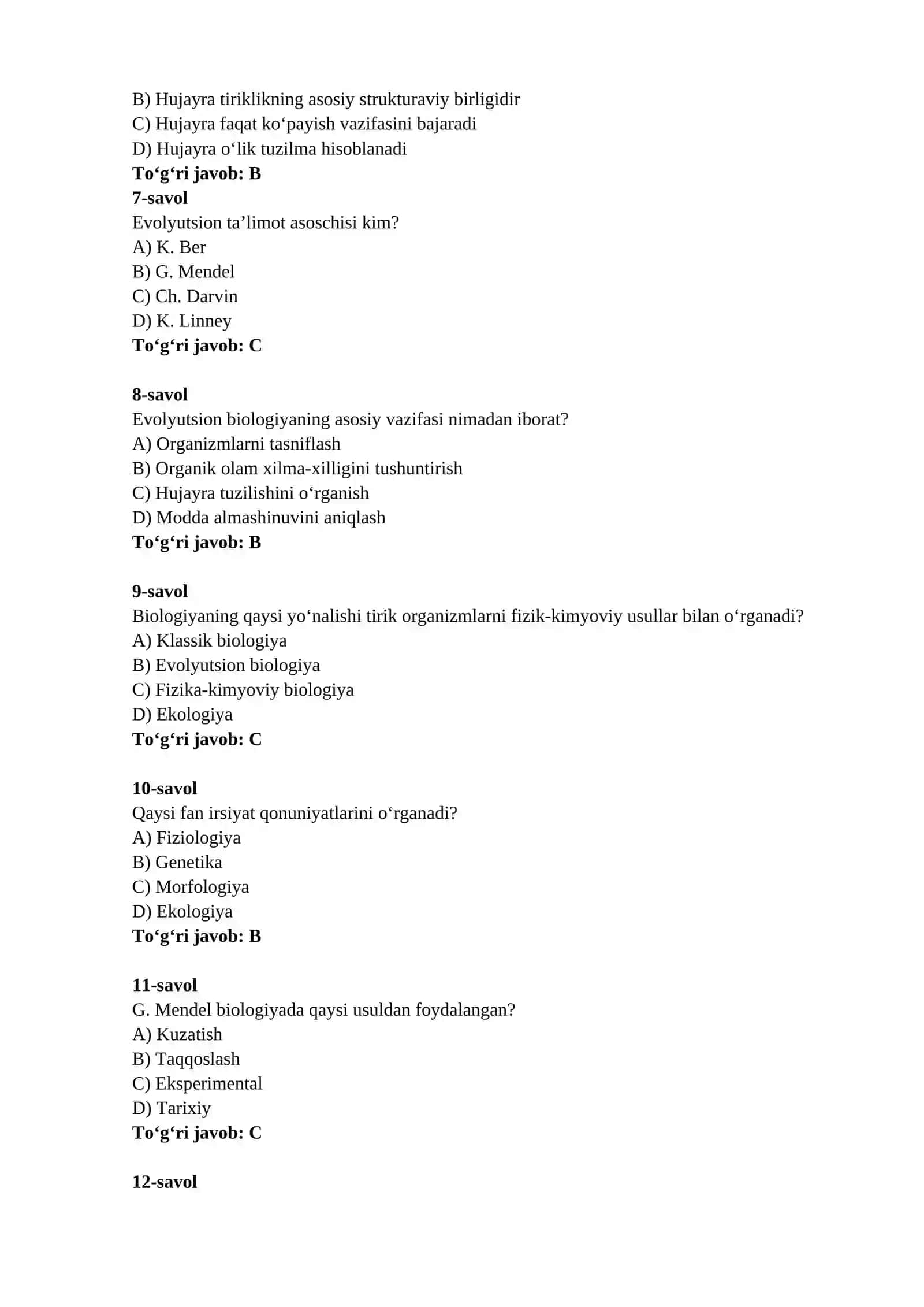 Tibbiy Biologiy fanidan yakuniy test 2