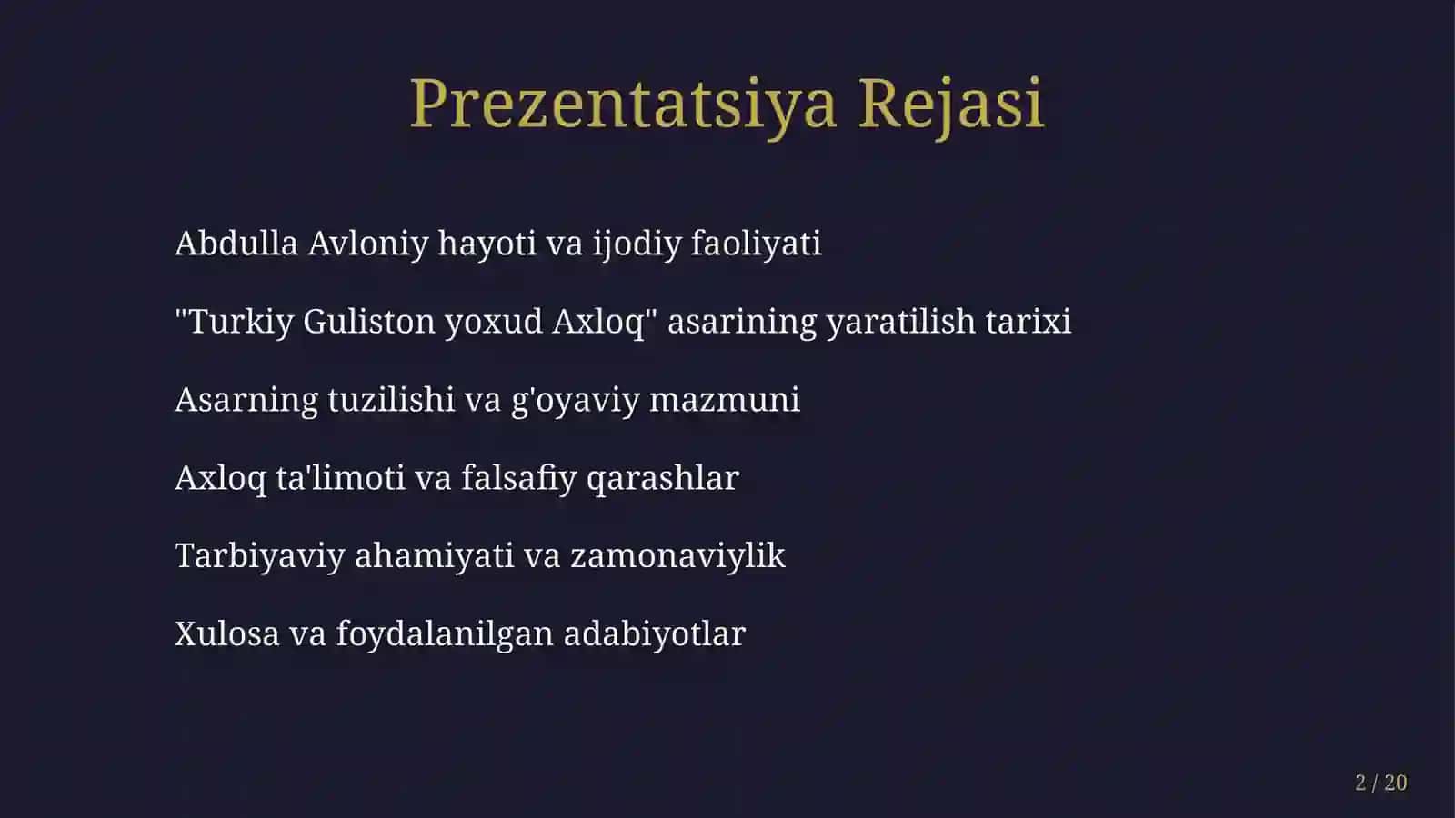 Abdulla Avloniyning "Turkiy guliston yoxud axloq" asarining tahlili 2