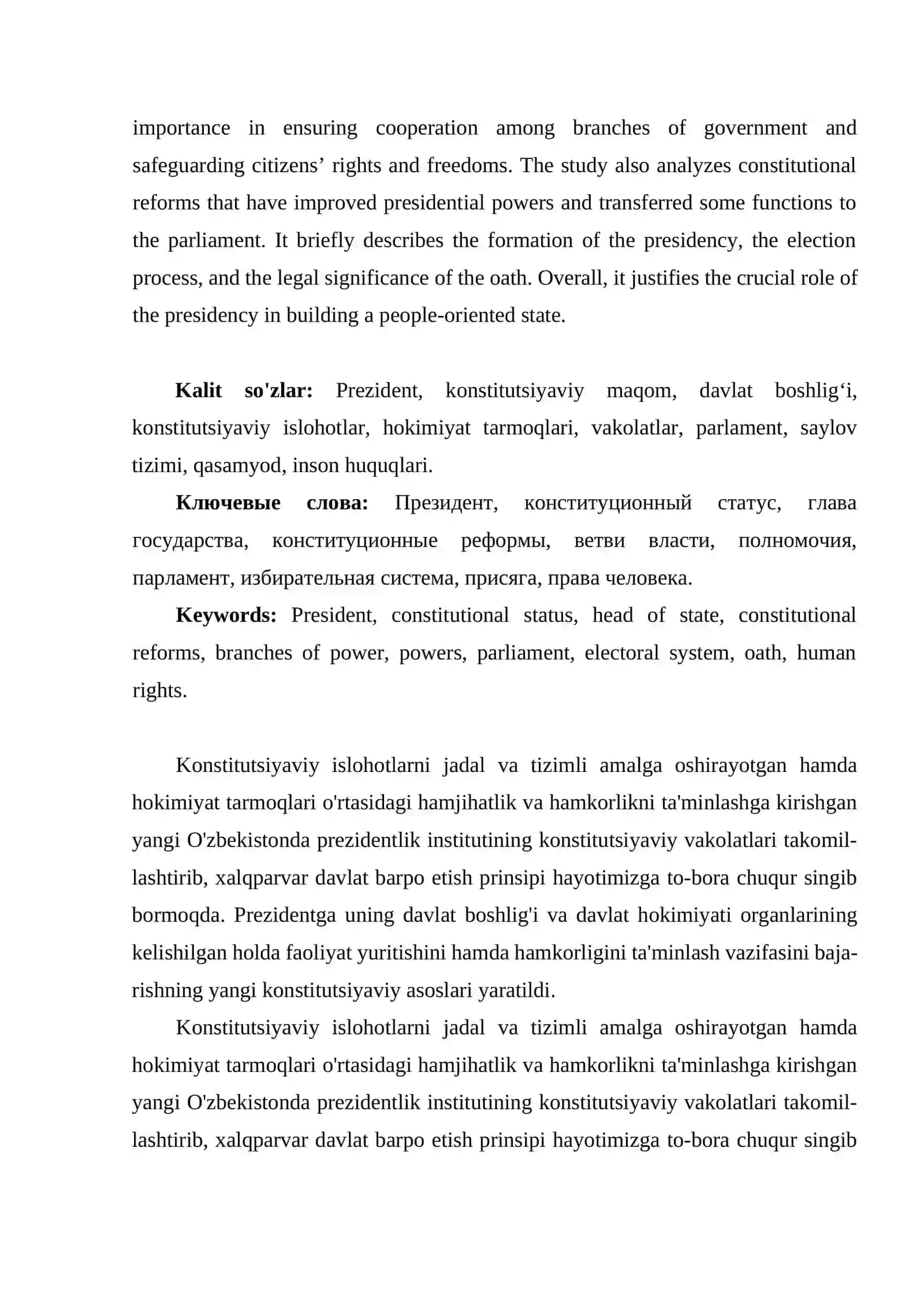 Oʻzbekiston Respublikasi Prezidentining konstitutsiyaviy maqomi 2