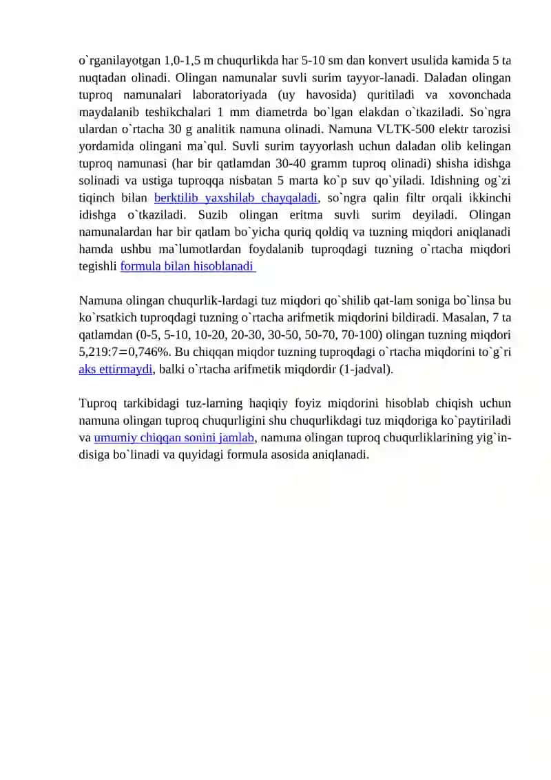 Tuproqdagi tuzlarning o’rtacha haqiqiy miqdorlarini aniqlash. 2