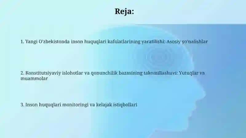 Yangi O'zbekistonda inson haq-huquqlarining va erkinliklari kafolatining yaratilishi 2