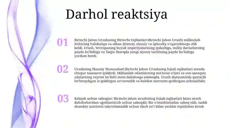 Birinchi Jahon Urushi Yakunlari Va Keltirib Chiqargan Oqibatlariga Mening Munosabatim 2