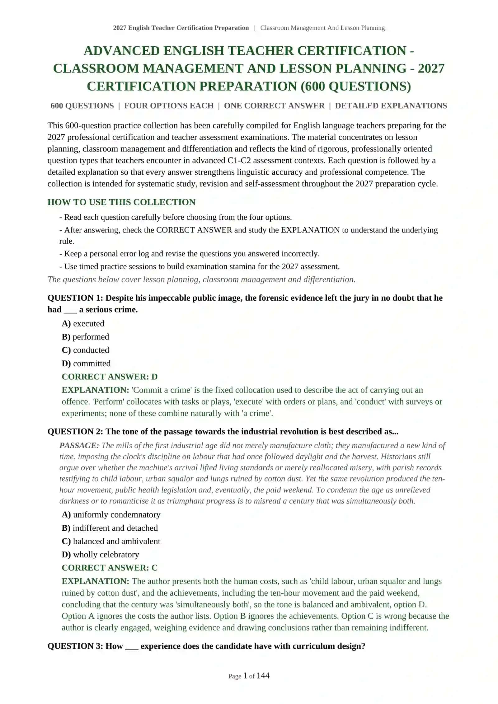 2027 English Teacher Certification Preparation | Classroom Management And Lesson Planning 2