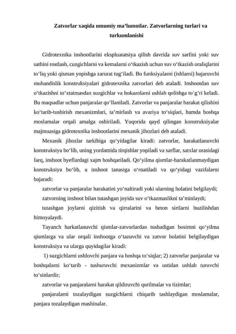 Gidrotexnika inshootlarini zatvorlari 2