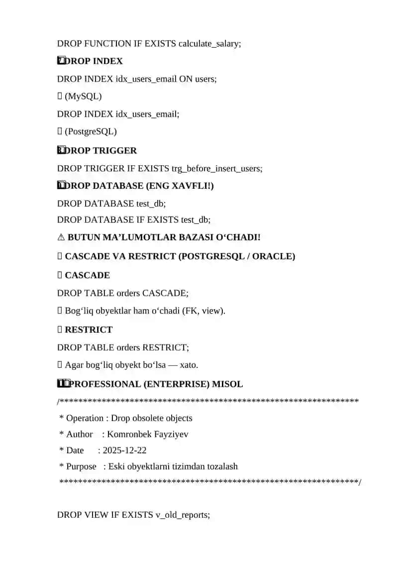 SQL DA DROP OPERATORI 2