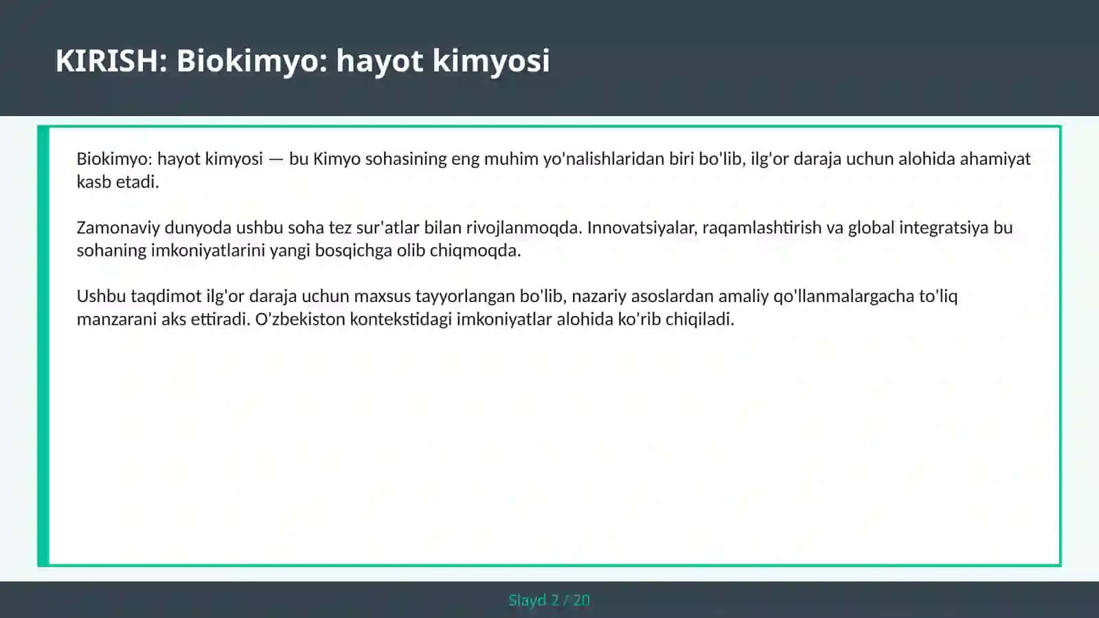 BIOKIMYO: HAYOT KIMYOSI 2