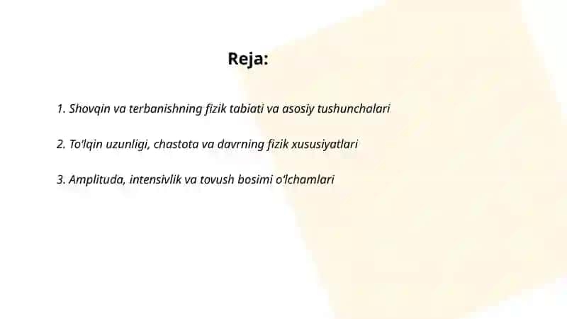 Shovqin va terbanishning fizik va fiziologik xususiyati Dauletyorova Ozoda 2