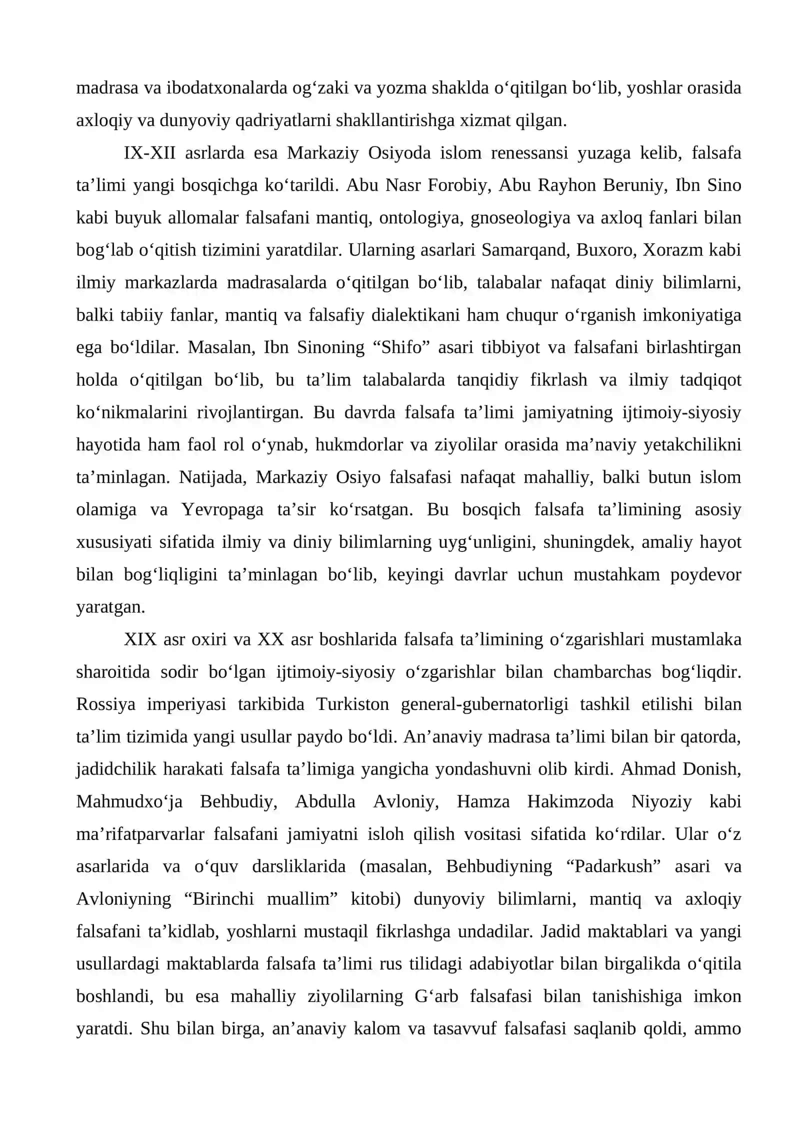 O‘zbekistonda falsafa ta’limining rivojlanish bosqichlari 2