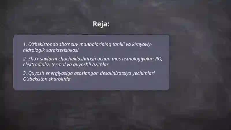 Oʻzbekistonda shoʻr suv manbalarining tahlili va kimyoviy-hidrologik xarakteristikasi 2