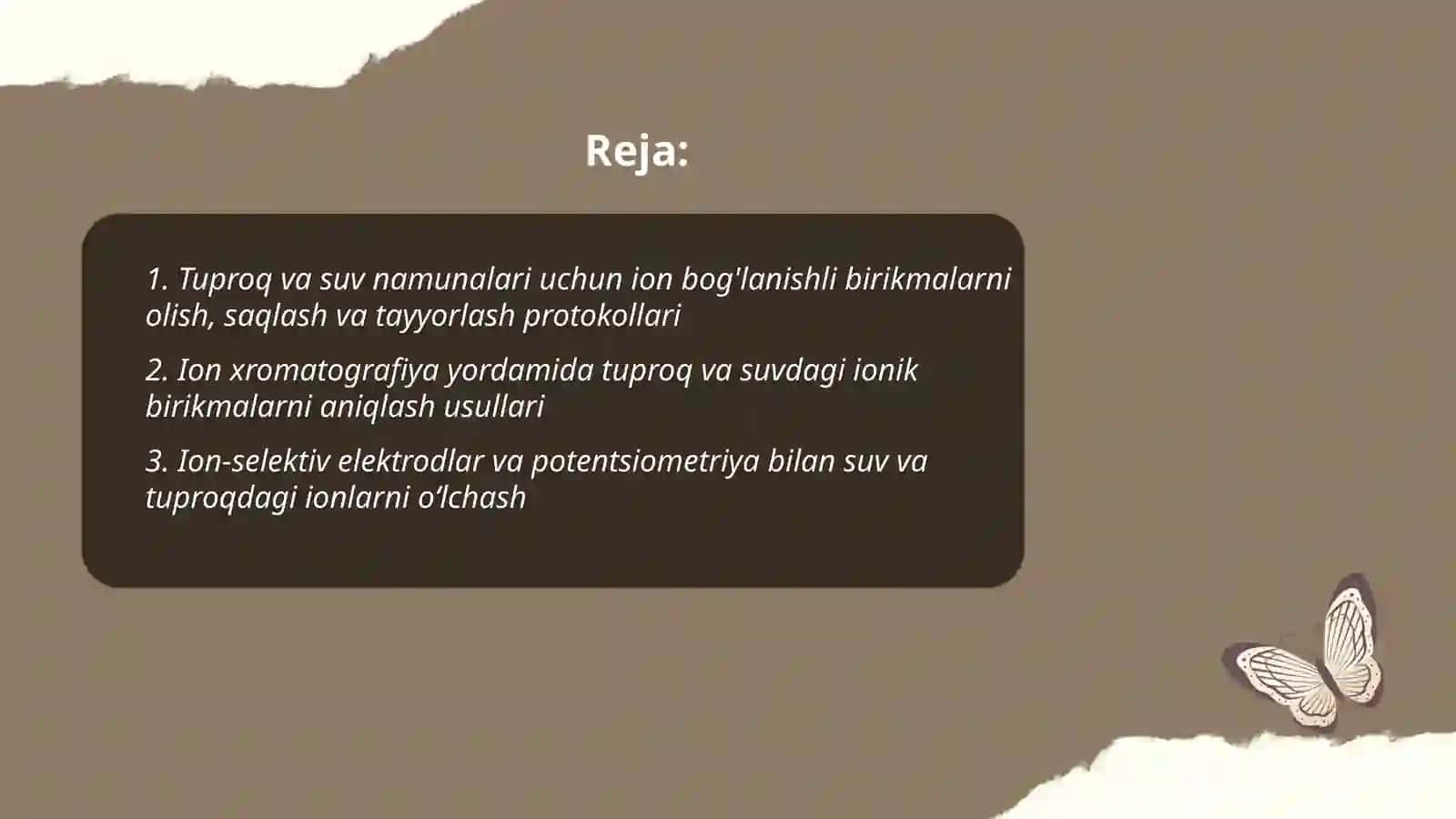 Tuproq va suvning ifloslanishida ion bog'lanishli birikmalarni aniqlab ulardan tozalash usulini ishlab chiqish 2