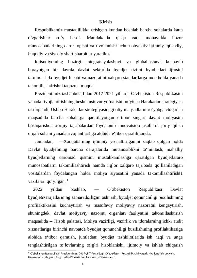 Oʻzbekiston respublikasida boshqaruv hisobini tashkil etishni rivojlantirish yoʻnalishlari 2