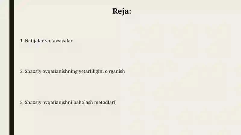 Shaxsiy ovqatlanishning adekvatligini o'rganish va baholash 2