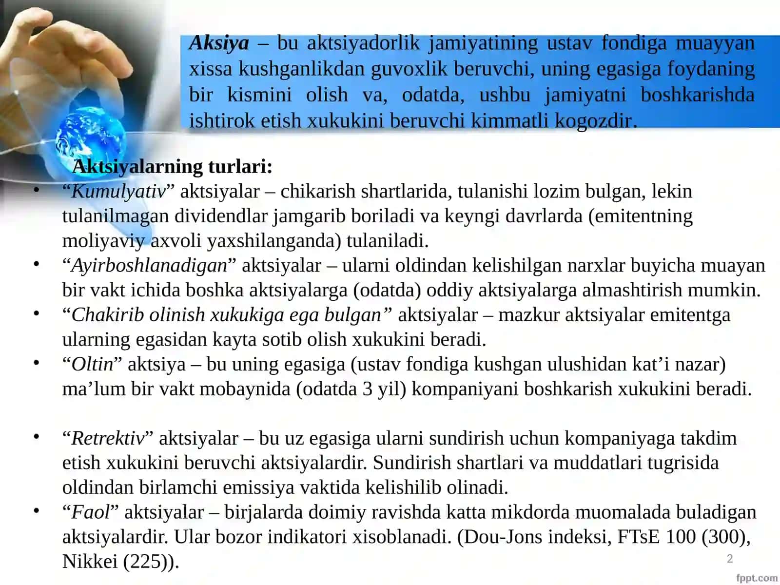 Aksiyaning baholanishi va xususiyatlari 2