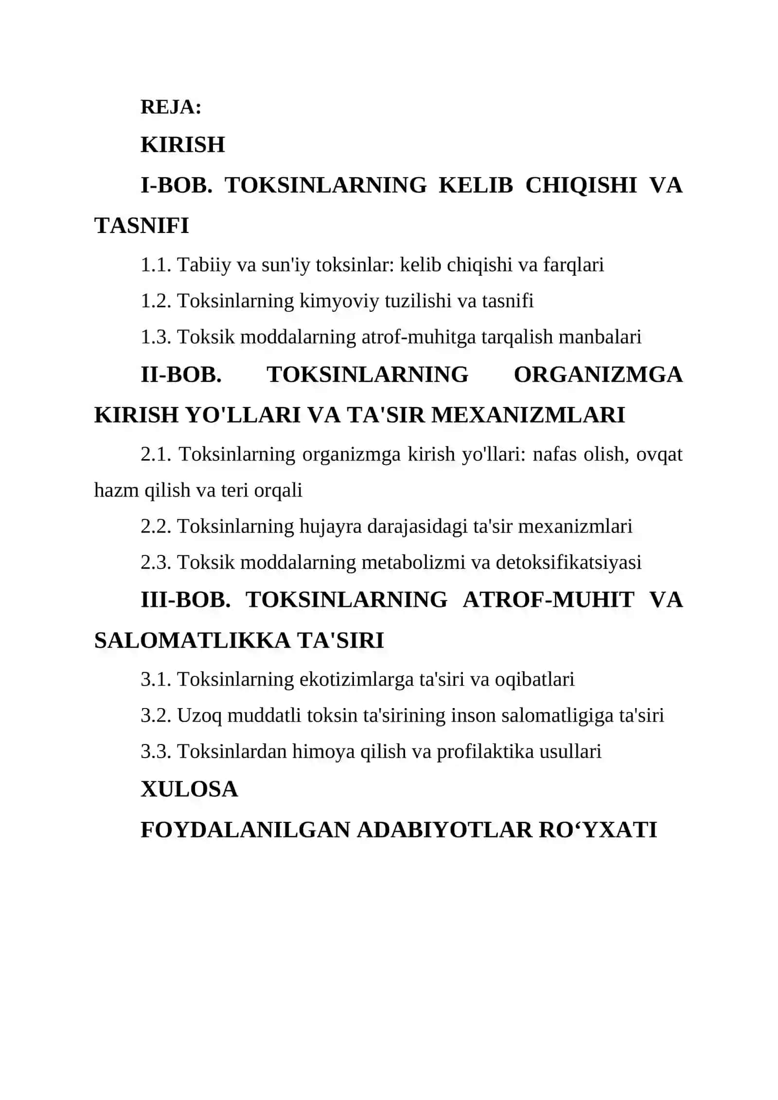 TOKSINLAR VA ULARNING BIOLOGIK TIZIMLARGA TA'SIRI 2