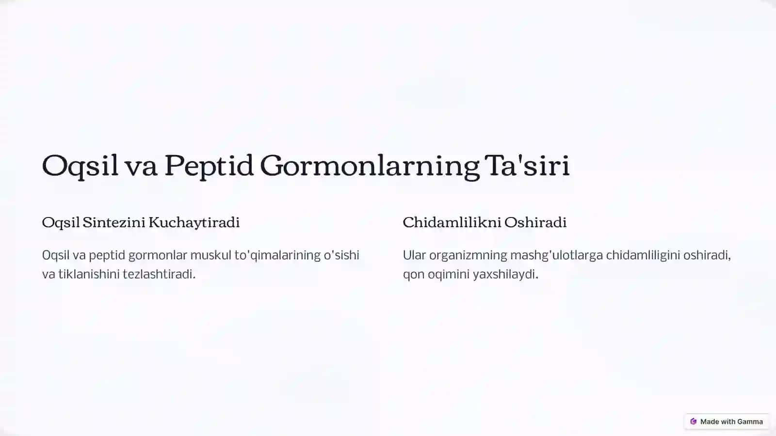 Oqsil va Peptid Gormonlarning Ta'siri 2