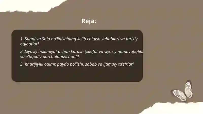 Islom oqimlari va yo‘nalishlarining paydo bo‘lishi sabablari, eʼtiqodidagi bo‘linishlarning sabablari va oqibatlari 2