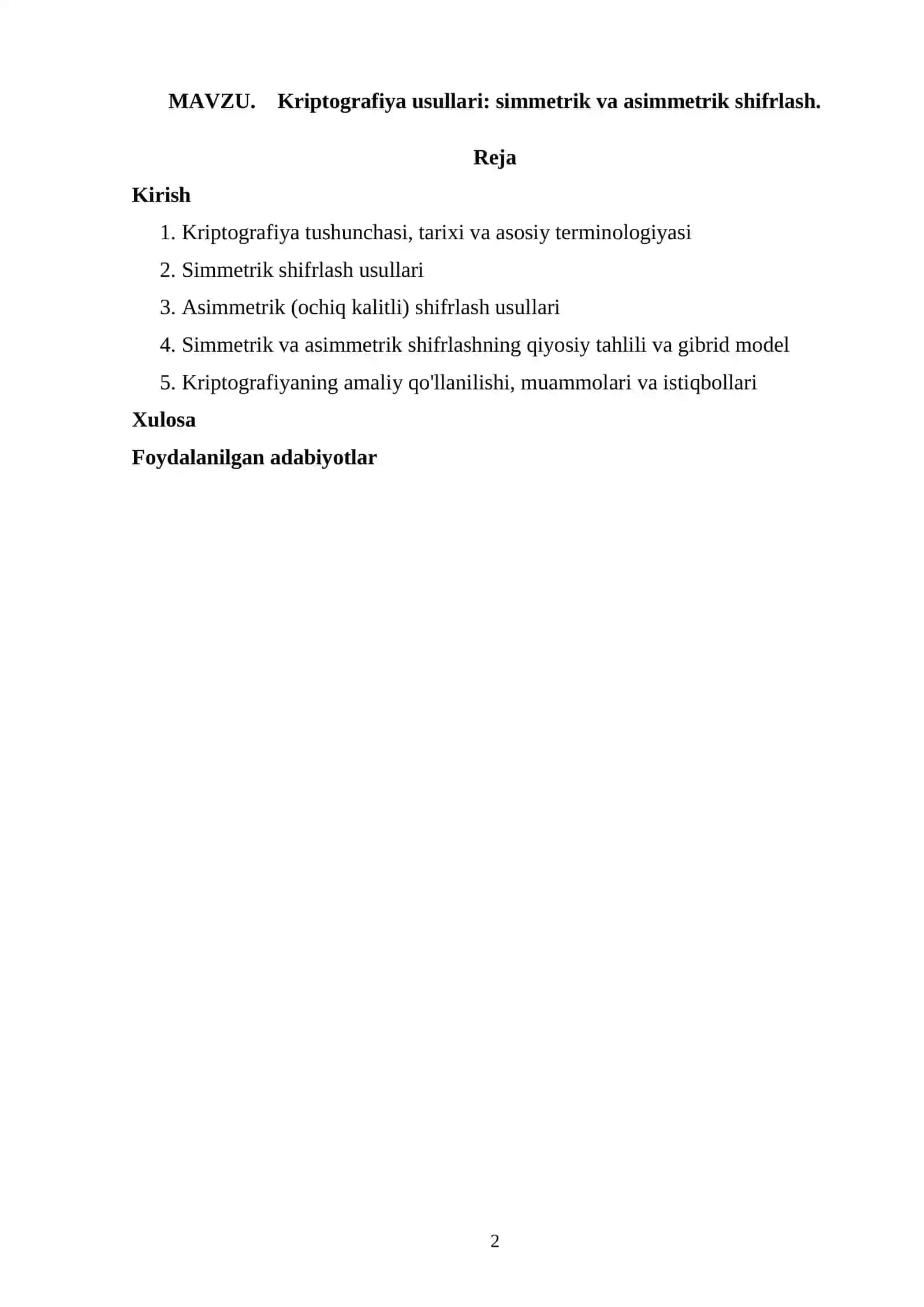 Kriptografiya usullari: simmetrik va asimmetrik shifrlash 2