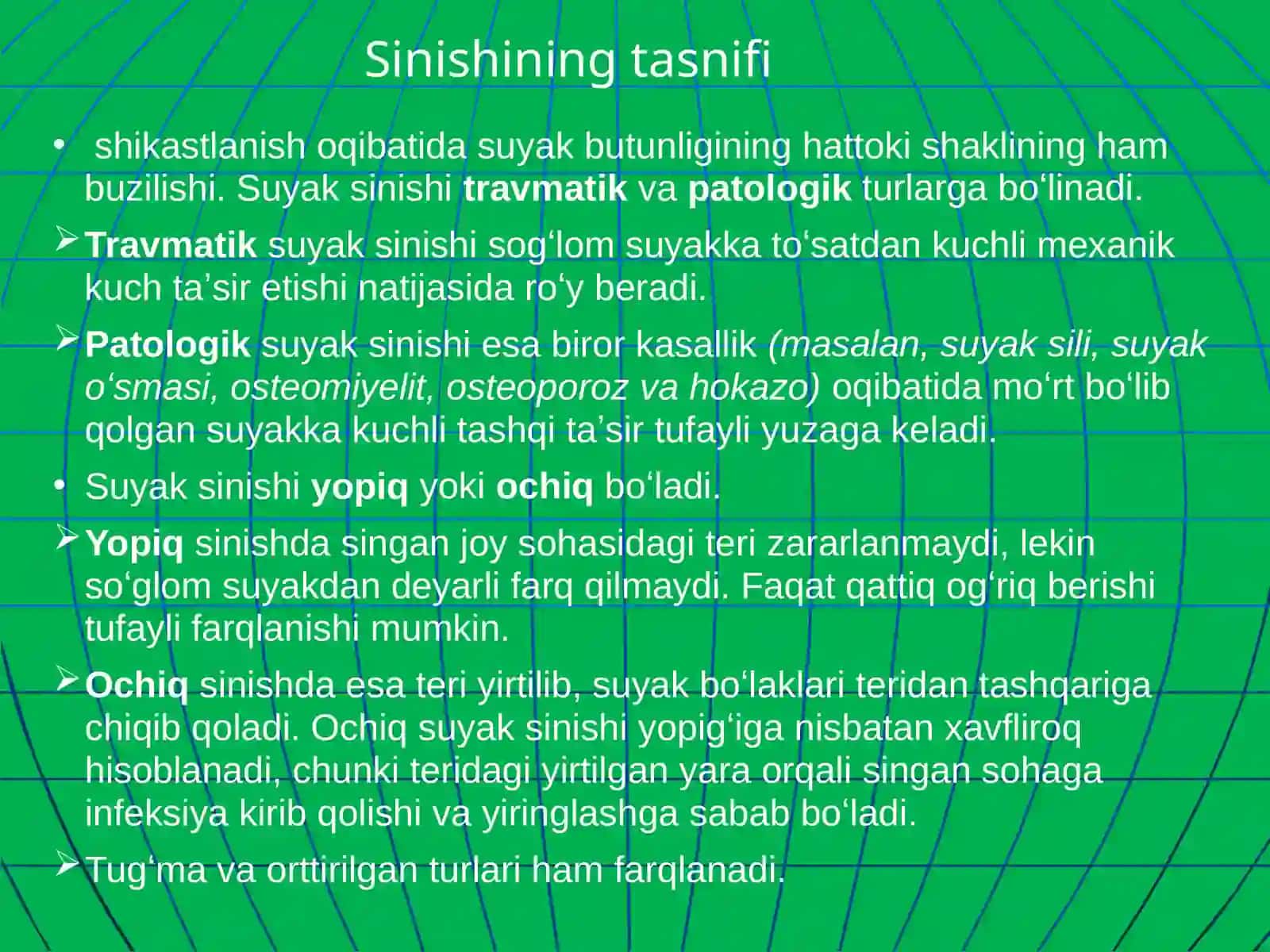 Tayanch harakat apparati ishlarining tashxislash. Birinchi tibbiy yordam. Transportli immobilizatsiya. Gipsteknikasi. Skelet va leykoplastir tanasi ortmasi 2