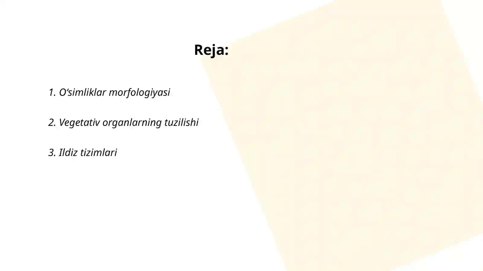Oʻsimliklarning vegetativ organlari yuzasidan masala va mashqlar yechish 2