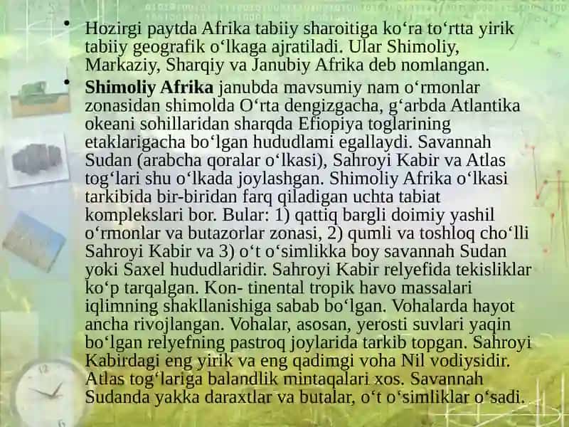 Shimoliy Afrika Tabiiy Geografik sharoitlar 2