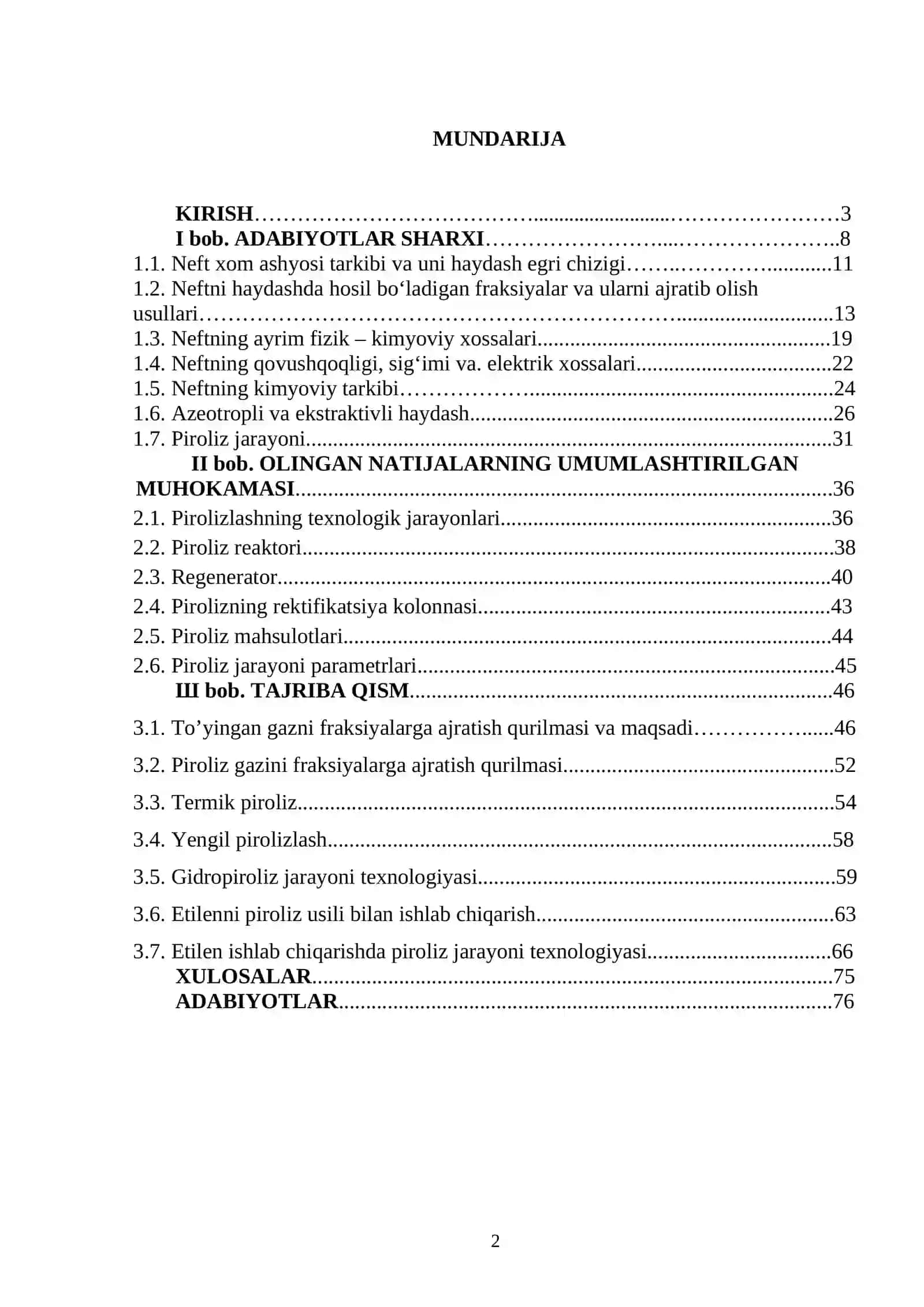 Piroliz jarayoni natijasida etilen olishning termodinamik kattaliklarini optimallash 2