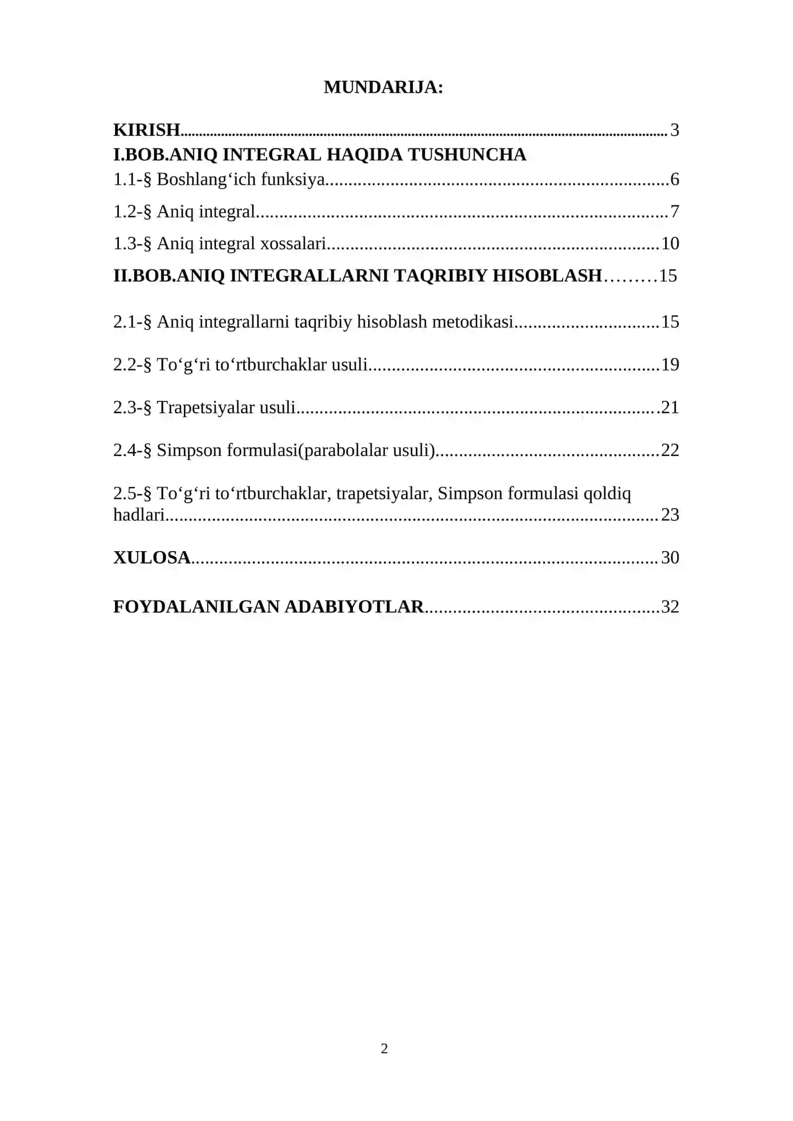 Aniq integralni hisoblash. Aniq integrallarni taqribiy hisoblash 2
