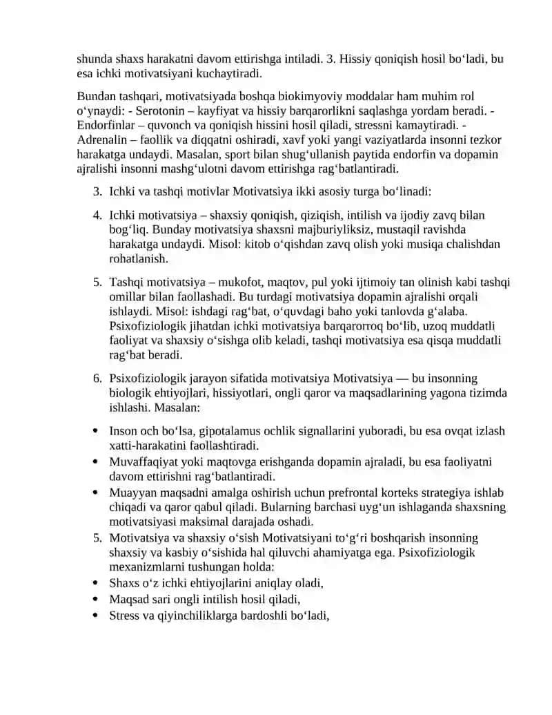 Motivatsiyaning psixofiziologik mexanizmlari mavzusida esse 2