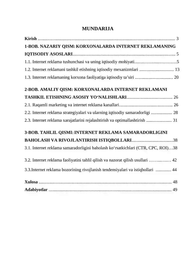Korxonalarda internet reklamani tashkil etishning iqtisodiy asoslari va yo‘nalishlari 2