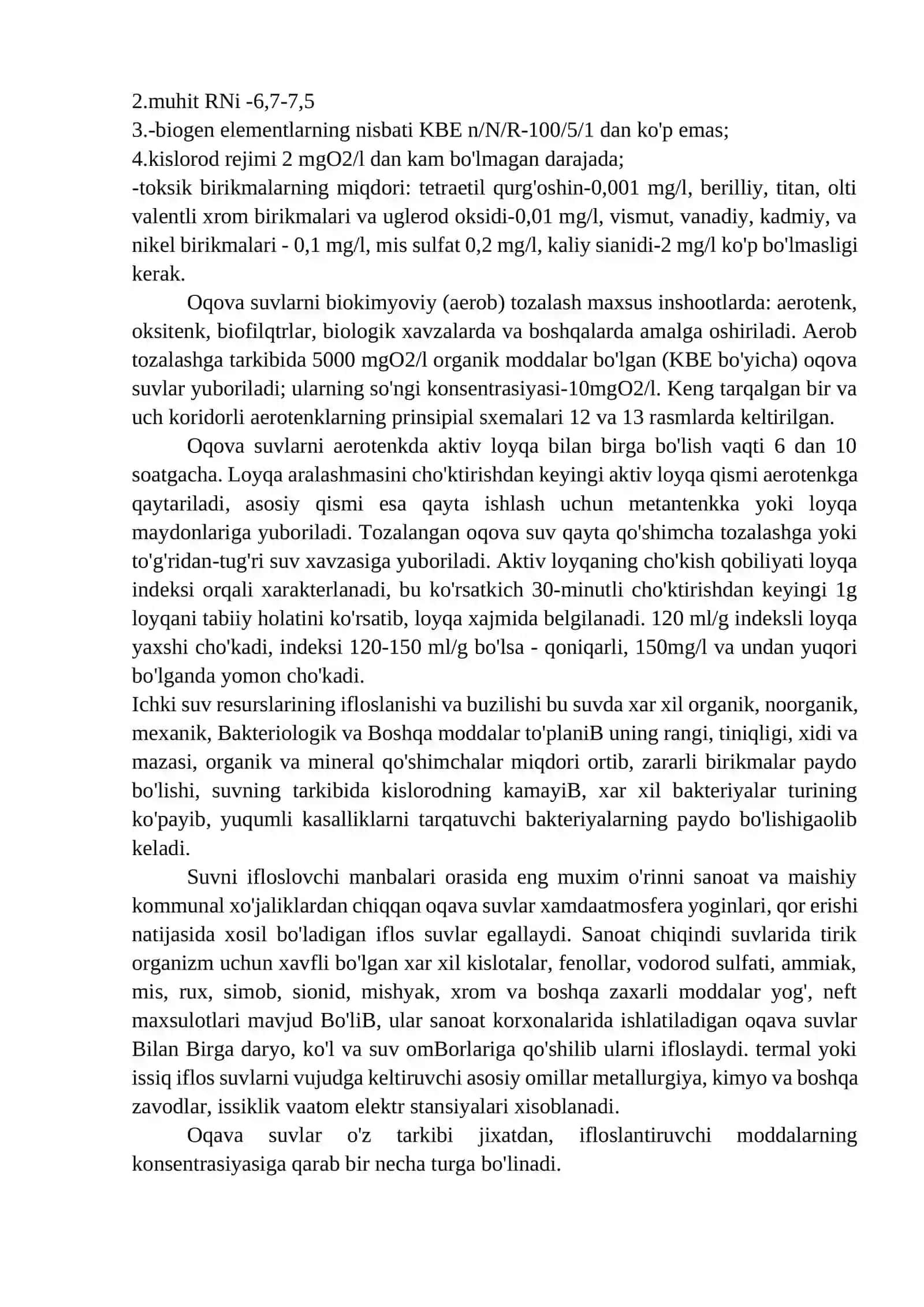 Oqova suvlarga umumiy xarakteristika va ularning tozalash usullari 2