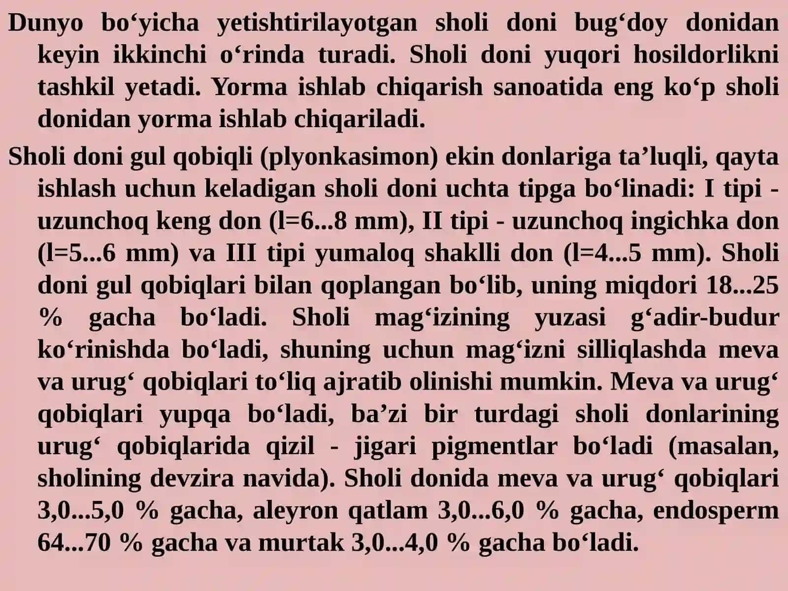 Sholi donidan yorma ishlab chiqarish texnologiyasi 2