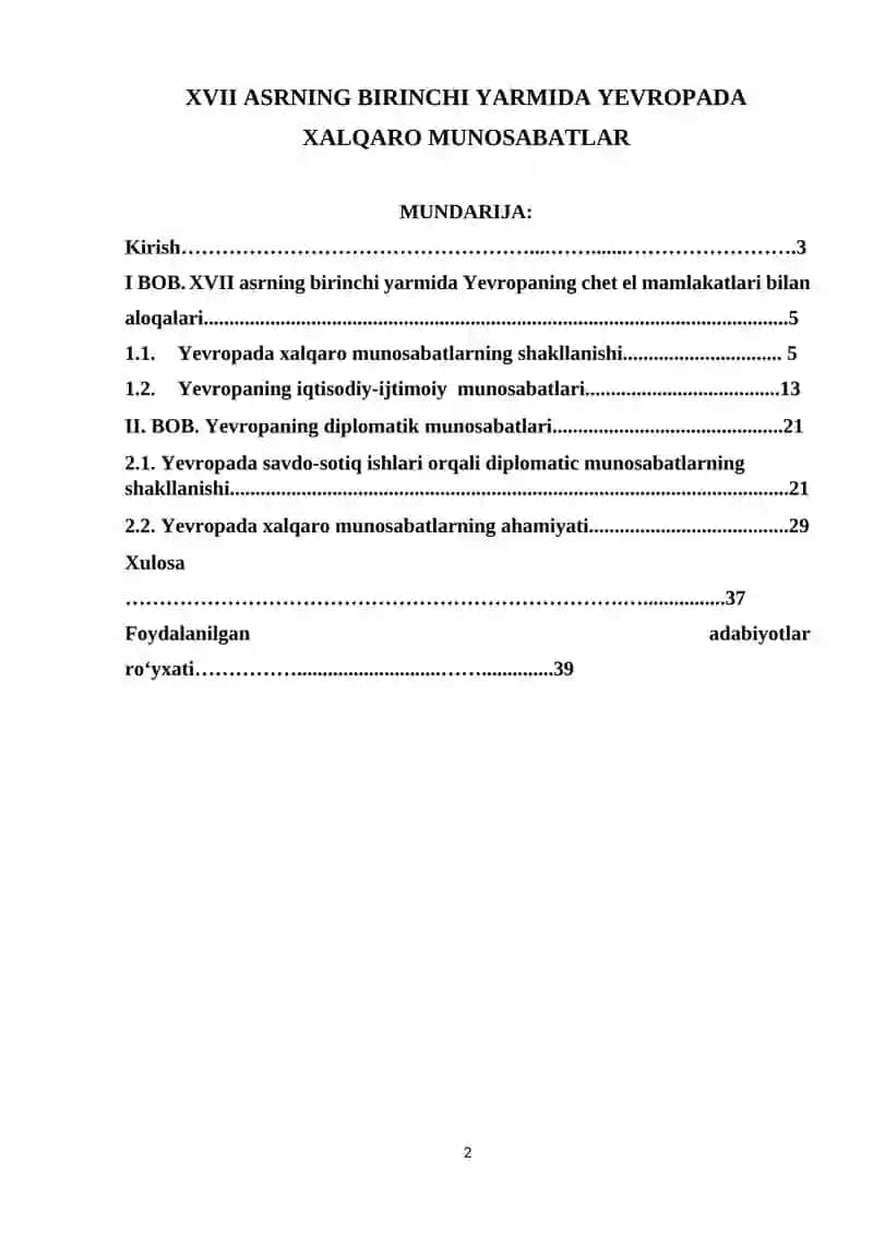 XVII ASRNING BIRINCHI YARMIDA YEVROPADA XALQARO MUNOSABATLAR 2