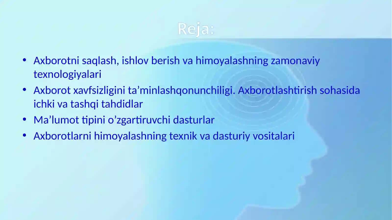 Axborotnisaqlash, ishlovberish va himoyalashning zamonaviy texnologiyalari 2