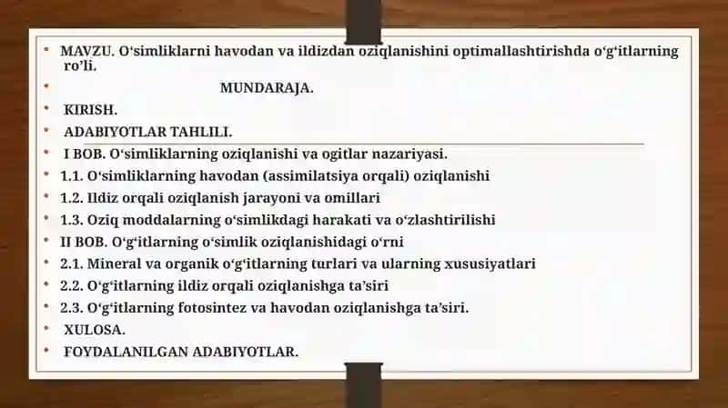 O‘simliklarni havodan va ildizdan oziqlanishni optimallashtirish 2