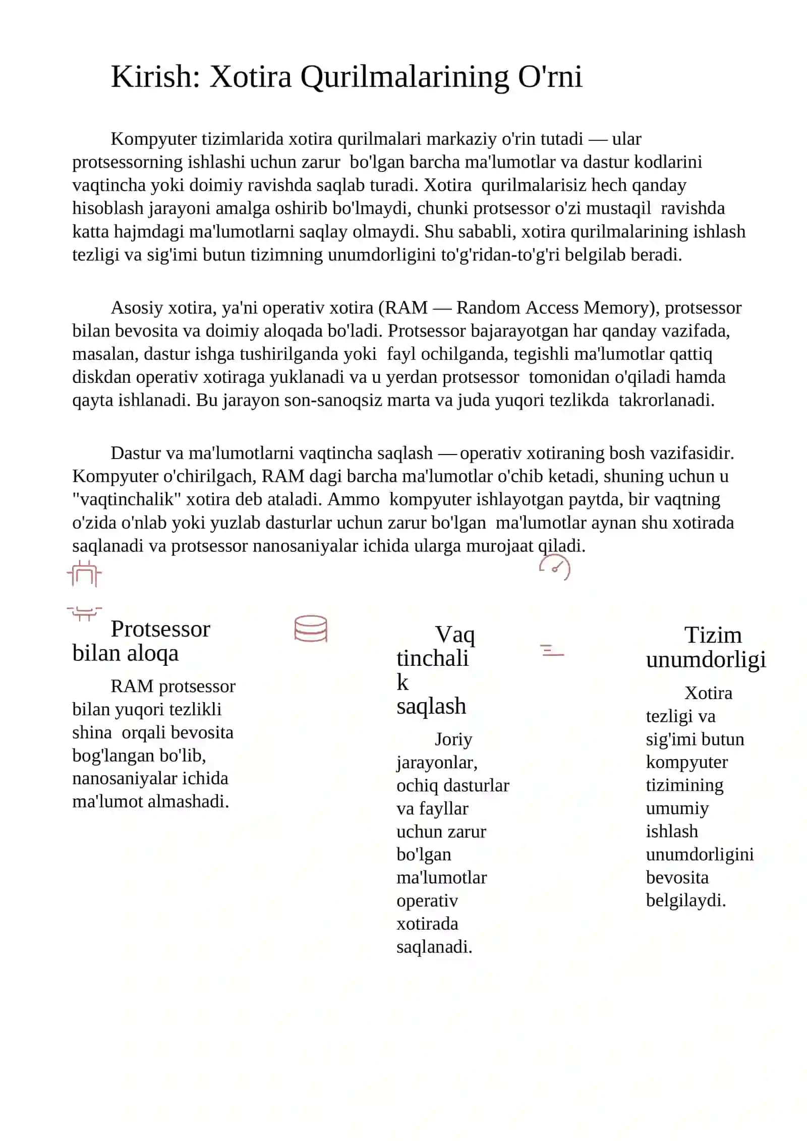 Kompyuter fizik xotirasining tuzilishi: tahlil natijalari 2