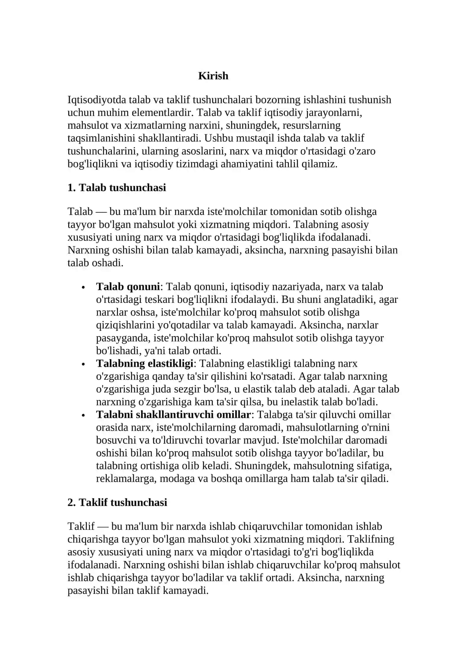 Talab va taklif asoslari haqida ma'lumot 2