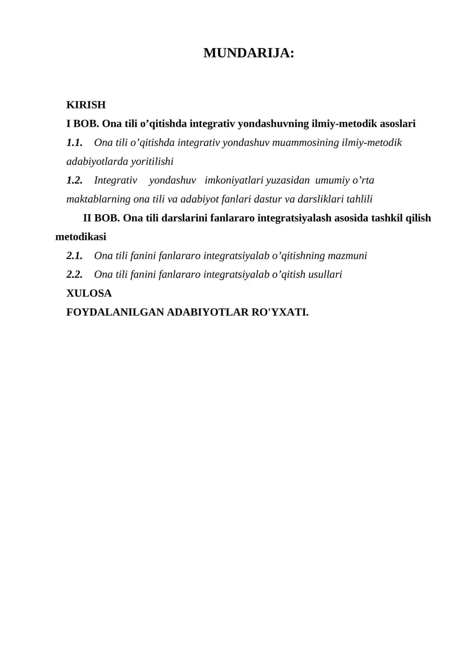 "ONA TILINI O'QITISHDA INTEGRATIV YONDASHUV VA UNING MOHIYATI" 2